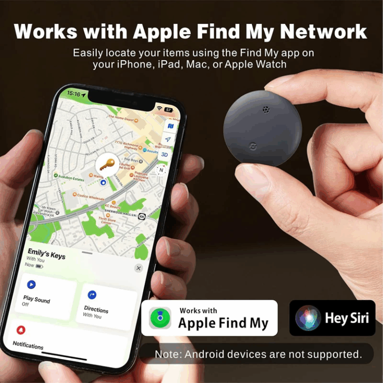Apple Find My Network tracker product with phone map