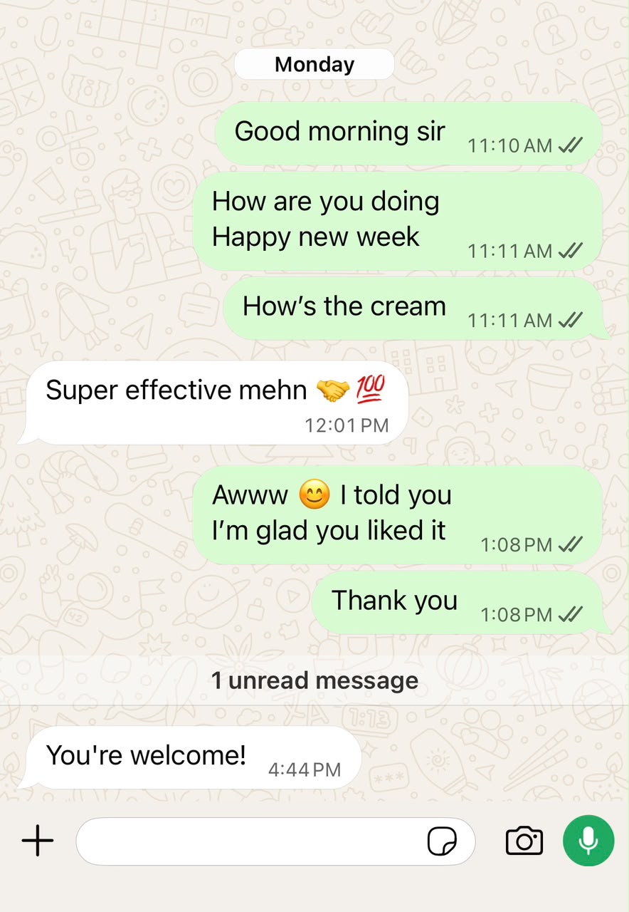 Screenshot of an ADAB customer WhatsApp message