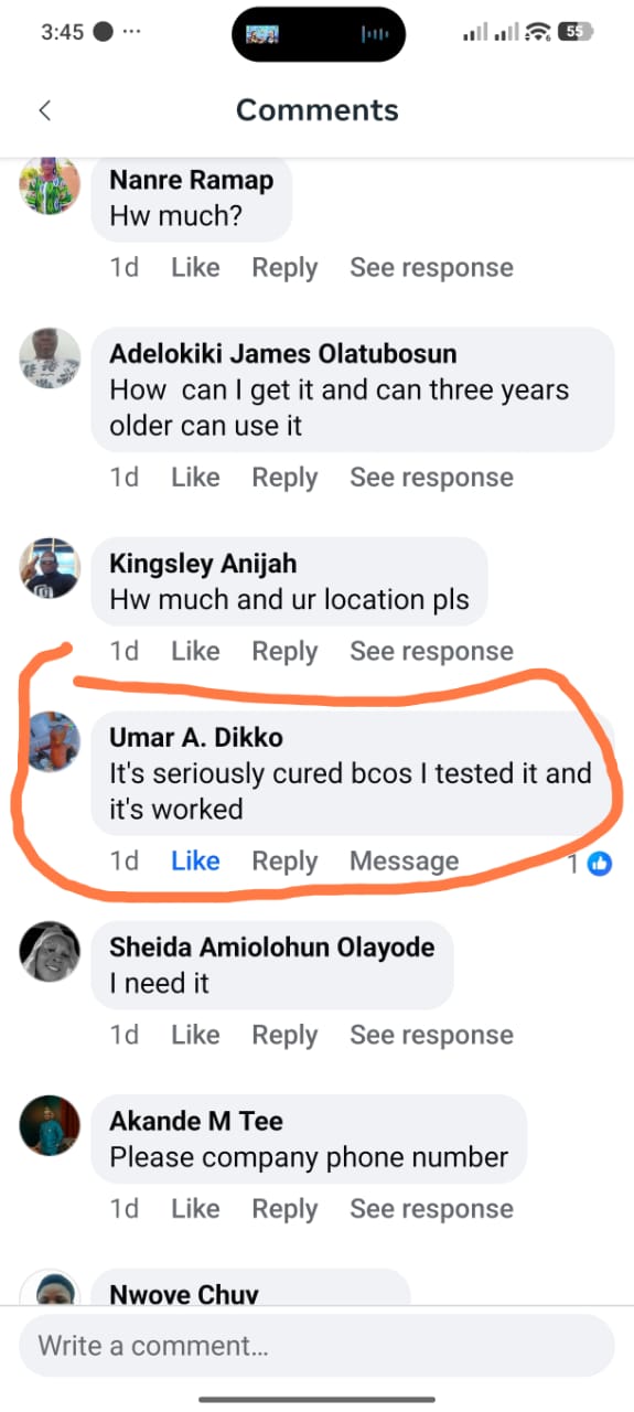 Screenshot of a Facebook customer comment about ADAB